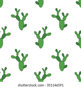 Cactuses - vector hand drawn seamless pattern, botanical illustration