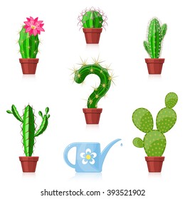 cactuses and watering can on a white background