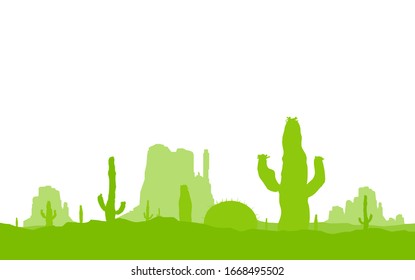 Cactuses and western rocks. Abstract green tones.