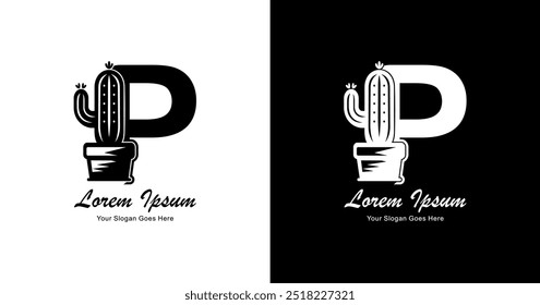 Cactus-shaped logo design combined with the letter P and modern style