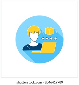 Icono plano del artista CAD. Diseñador asistido por computadora. 3.ª artista. Crear, analizar, optimizar el diseño. Trabajo a distancia. Concepto de profesiones independientes. Ilustración del vector