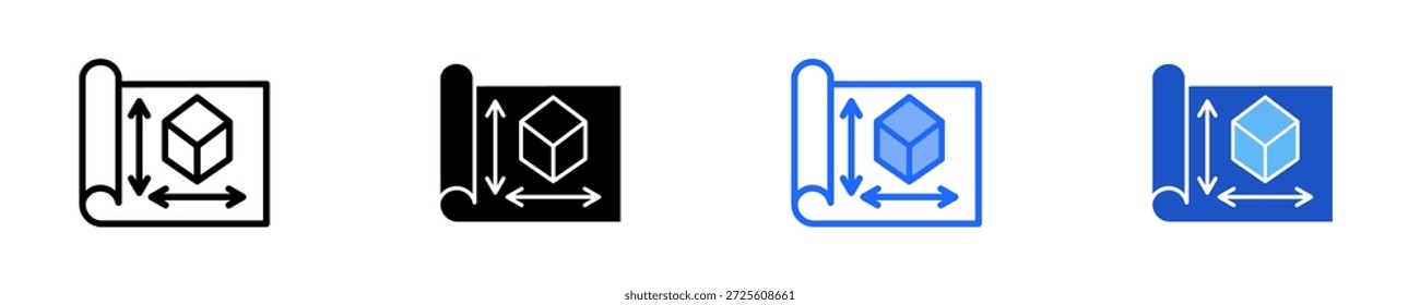 Cad Blueprint  Icon Set Multiple Style Collection
