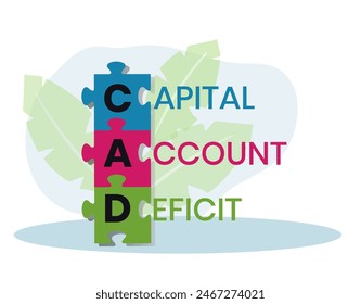 CAD. CAPITAL ACCOUNT DEFICIT acronym. Concept with keyword and icons. Flat vector illustration. Isolated on white.