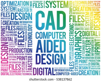 CAD - Computer Aided Design word cloud, business concept background