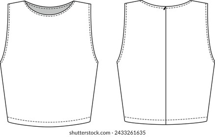 CAD-Zeichnung von ärmellosen Rundhalsfrauen oben