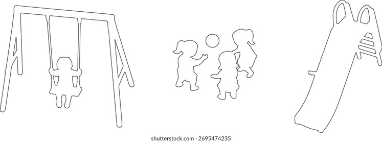 Desenho do CAD. Vista de cima de crianças esboço jogando isolado no fundo branco. Ilustração vetorial