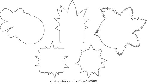 Dibujos CAD. Vista superior de Grandes plantas decorativas en el contorno de macetas. Ilustración vectorial