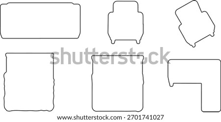 CAD Drawings. Top view of single outline furniture items — sofa, armchair, dining chair, bed, desk. Vector illustration