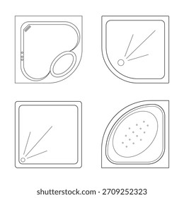Dibujos CAD. Vista desde arriba. Conjunto de platos de ducha de cerámica. Para el diseño de edificios y estructuras