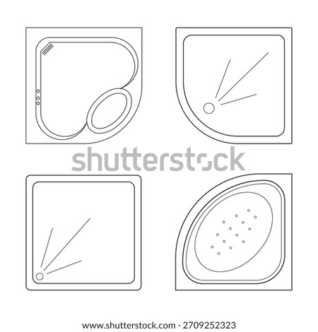 CAD drawings. View from above. Set of ceramic shower trays. For the design of buildings and structures