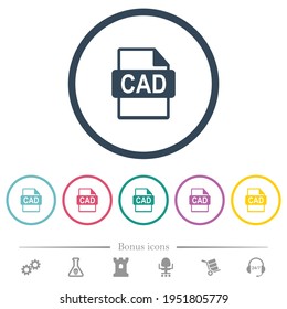 Formato de archivo CAD iconos de color plano en contornos redondos. 6 iconos de bonificación incluidos.