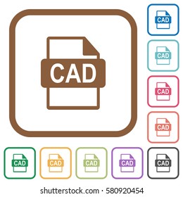 CAD file format simple icons in color rounded square frames on white background