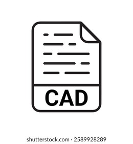 CAD file icon set. CAD file type symbol. File CAD format icon in black filled and outlined style isolated on transparent background. Ideal for technology or data related content, vector illustration