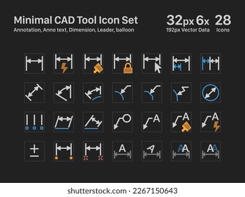 CAD Icons 03 Dark Annotation Anno text Dimension Leader Ballon