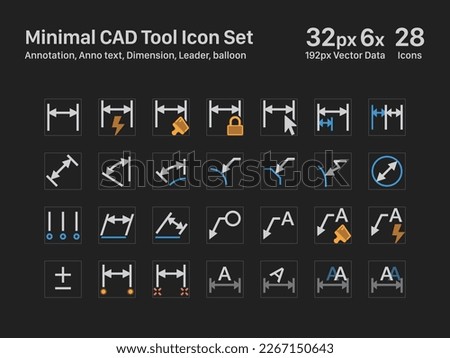 CAD Icons 03 Dark Annotation Anno text Dimension Leader balloon