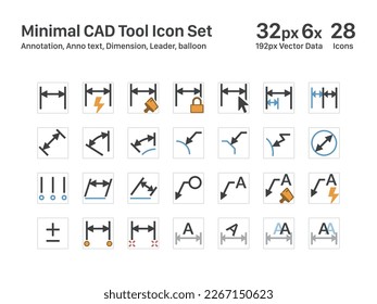 CAD Icons 03 Light Annotation Anno text Dimension Leader Ballon