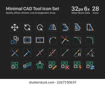 CAD Icons 04 Dark Modify Offset Stretch Line Arrangement Array