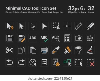 Iconos CAD 09 Pintador Pintador Oscuro Cursor Medida Pluma Guardar propiedades de texto