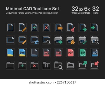 CAD Icons 10 Dark Document Patch Delete Print Page setup Folder