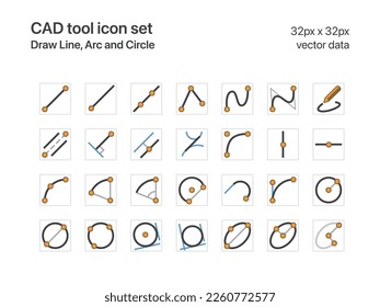 CAD tool icon set for Light mode. Draw Line, Arc and Circle