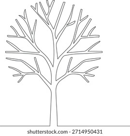 CAD-Struktur. Kontinuierlicher Linienteil eines Baumes. Baumlinienkunst einzeln auf weißem Hintergrund	