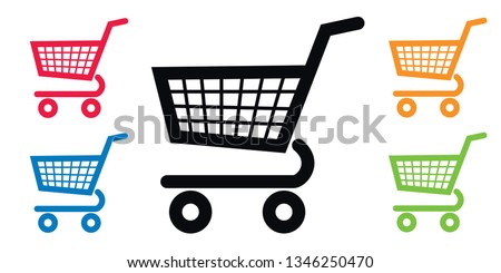 Caddy pictograms of different colors, to symbolize local commerce, supermarket and consumption. Foto stock © 