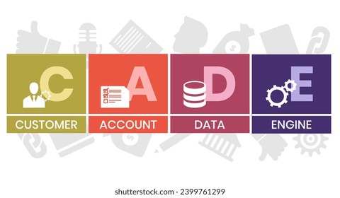 CADE, Customer Account Data Engine acronym. Concept with keyword and icons. Flat vector illustration. Isolated on white.