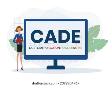 CADE, Customer Account Data Engine acronym. Concept with keyword and icons. Flat vector illustration. Isolated on white.