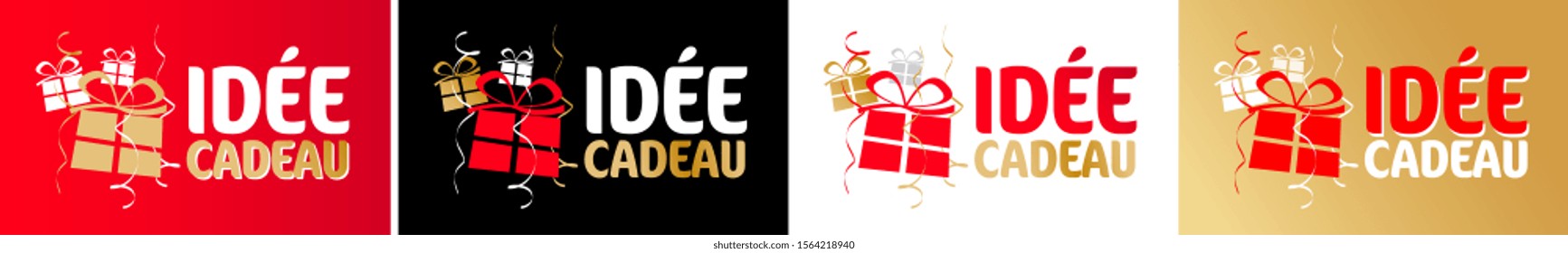 Idée cadeau, "gift idea" in French on various background