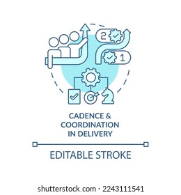Cadence, coordination in delivery turquoise concept icon. Government transformation abstract idea thin line illustration. Isolated outline drawing. Editable stroke. Arial, Myriad Pro-Bold fonts used