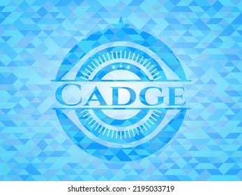 Cadge sky blue emblem with triangle mosaic background. 