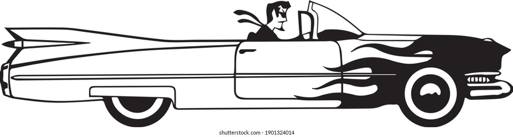 Cadilac Retro Illustrator Vector Car