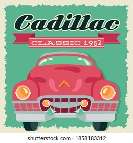 Cadillac-Poster-Retro-Stil mit Auto-und Jahr-Vektorgrafik-Design