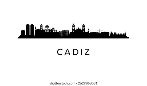 Cadiz Skyline Black vector silhouette Spain.