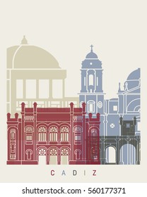 Cadiz skyline poster in editable vector file
