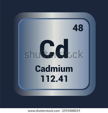 Cadmium Cd icon. Number Fourty Eight. Mass 112.41 detail. Vector Background.