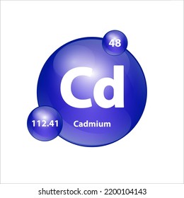 Cadmium (Cd) icon structure  chemical element round shape circle blue dark. 3D Illustration vector. Chemical element of periodic table Sign with atomic number. Study in science for education. 