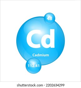 Cadmium (Cd) icon structure chemical element round shape circle light blue. Chemical element of periodic table Sign with atomic number. Study in science for education. 3D Illustration vector. 