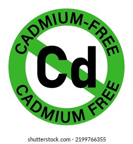 Cadmium free, green ban sign with circular text and the symbol of the chemical element. White background