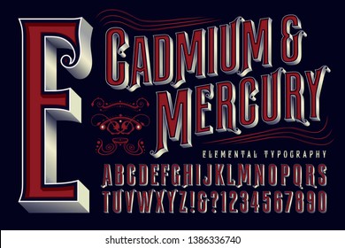 Cadmium & Mercury is an elegant ornate condensed alphabet with an old world, old west, or circus quality.