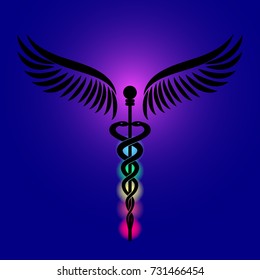 Caduceus, 7 Chakras, Kundalini Energy vector illustration.