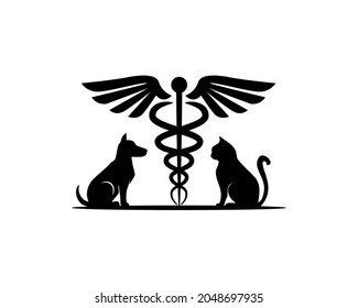 caduceus animal care logo designs for pet care service and protection