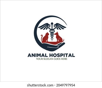 caduceus animal care logo designs for pet care service and protection