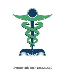 Caduceus Book medical logo vector design.  Medical book concept vector template design.