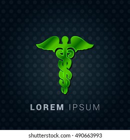 Caduceus Bright Green chromium precious metallic 3D Icon / Logo Design