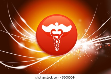 Caduceus Button on Abstract Modern Light Background Original Illustration