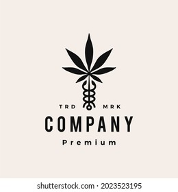 caduceus cannabis medical pharmacy hipster vintage logo vector icon illustration