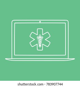 Caduceus in a computer, vector illustration design. Health care collection.