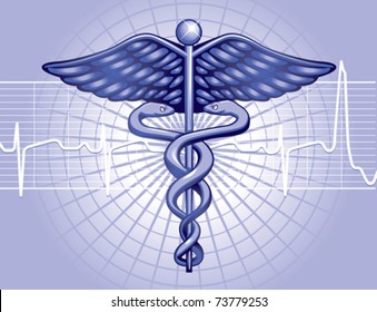 Caduceus With EKG Background