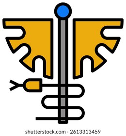 caduceus Filled outline icon. Editable stroke.